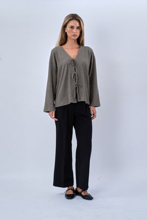 Ivy Tie Blouse Knit - Khaki