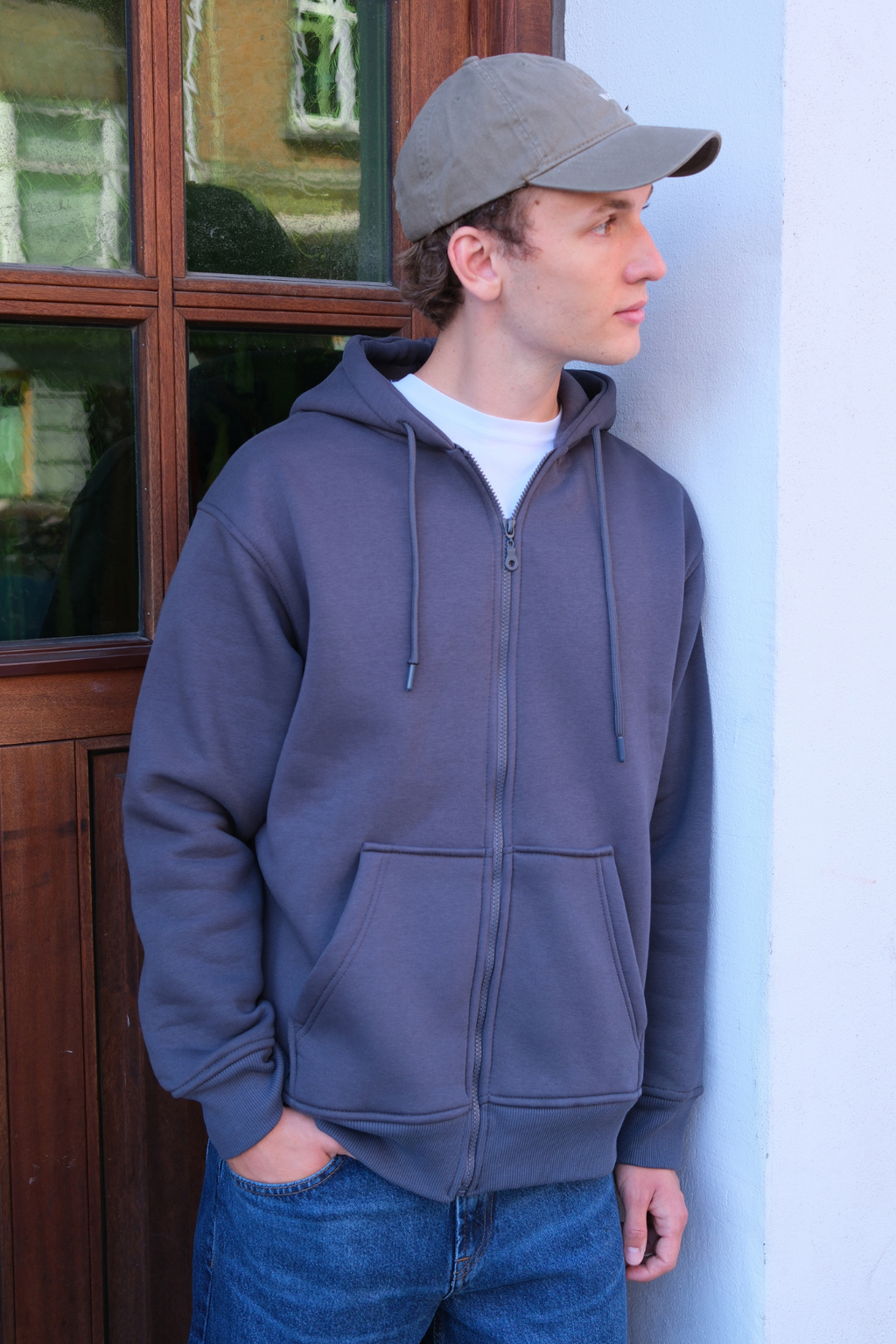 Sudadera con sudadera con cremallera relajada - gris oscuro
