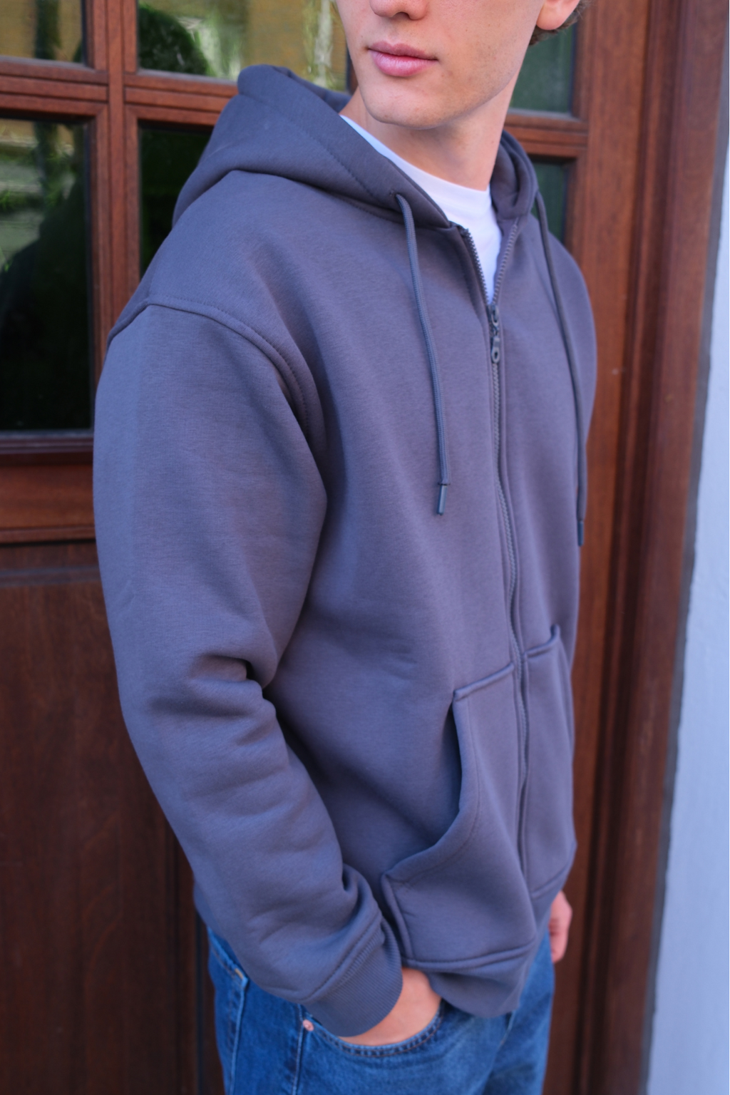 Sudadera con sudadera con cremallera relajada - gris oscuro