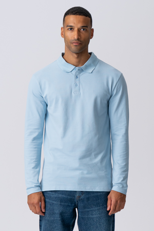 Muscle Long Sleeve Polo Shirt - Light Blue