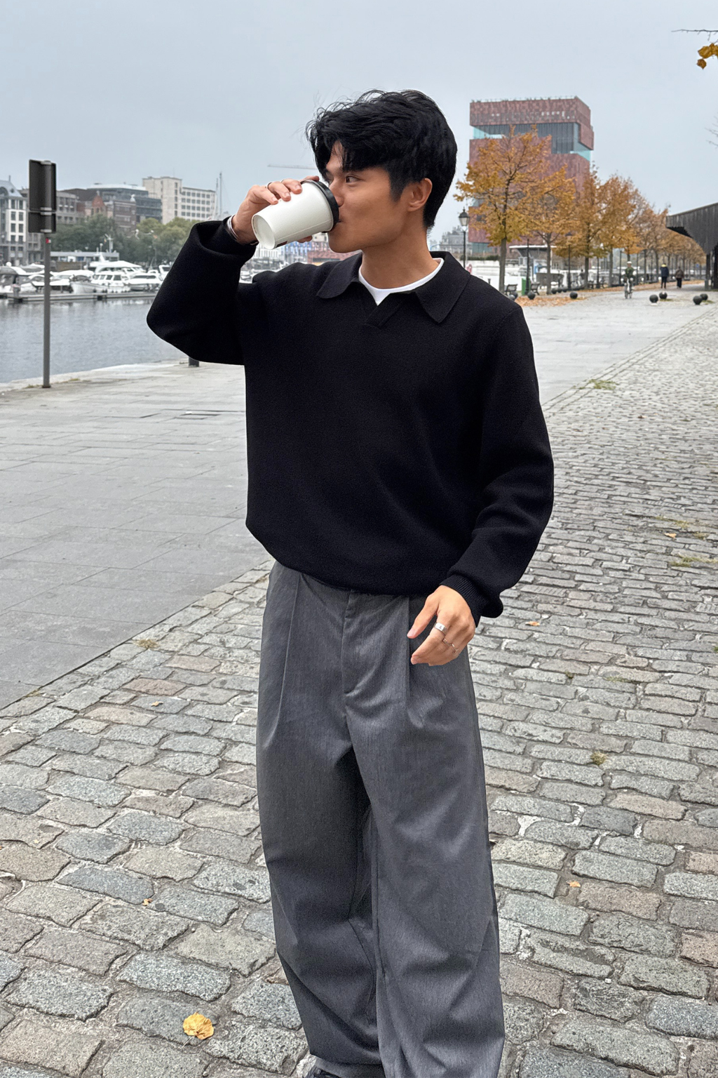 Polo de manga larga de punto - negro