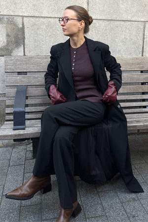 Cárdigan de punto de cuello O Ukino - Ciruela de chocolate