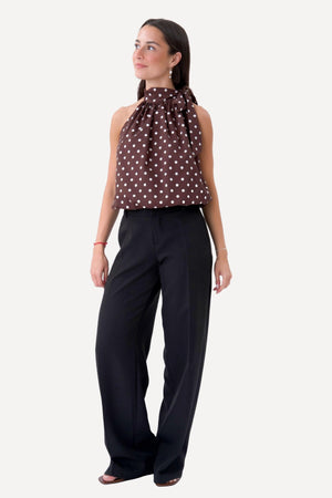 Wilma Top - Brown/White Dots
