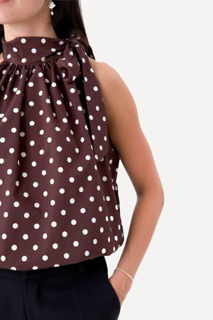 Wilma Top - Brown/White Dots