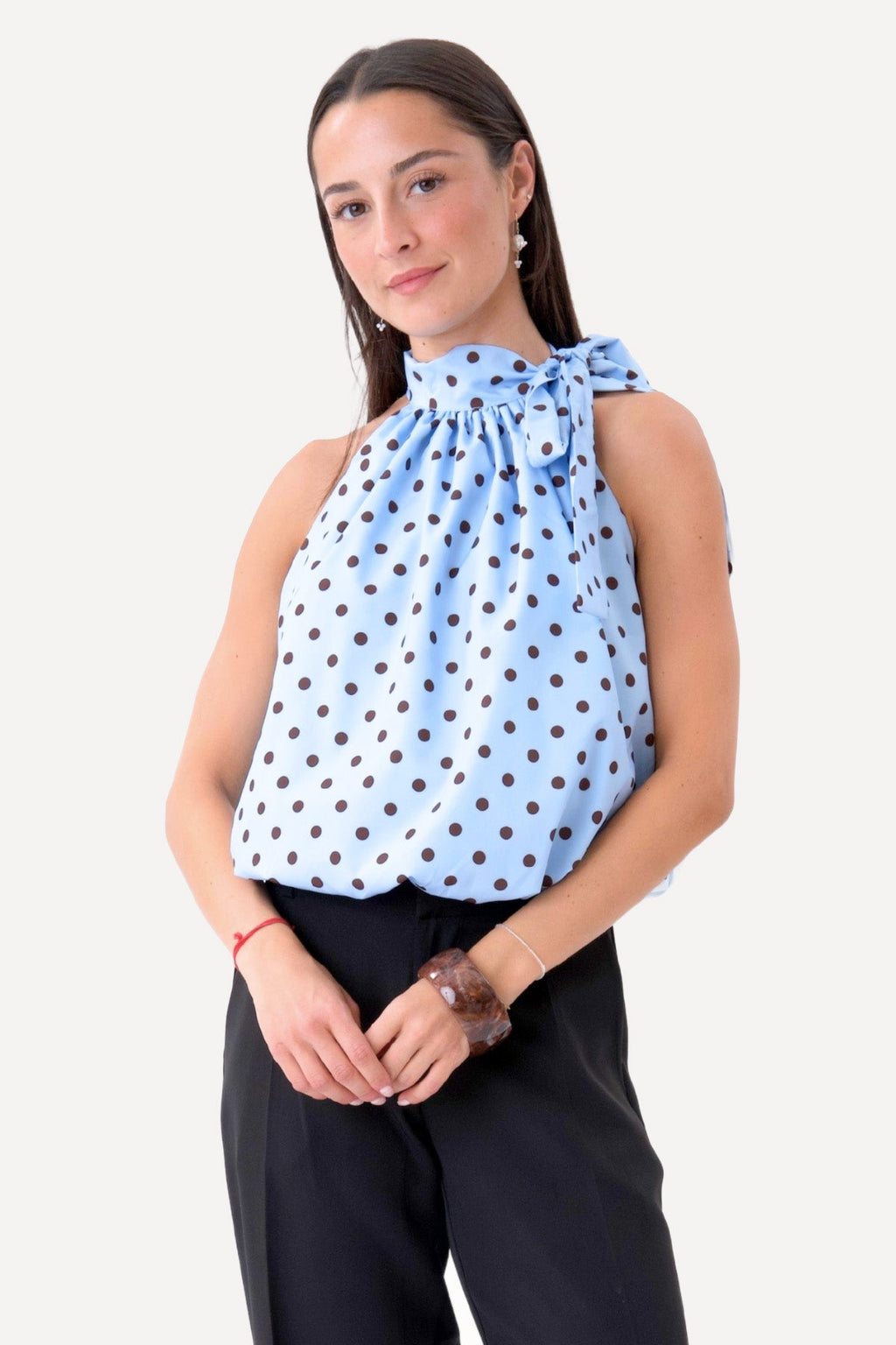 Top Wilma - Azul claro/Puntos marrones