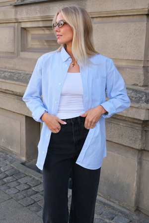 Boyfriend Oxford Shirt - Azul claro/blanco