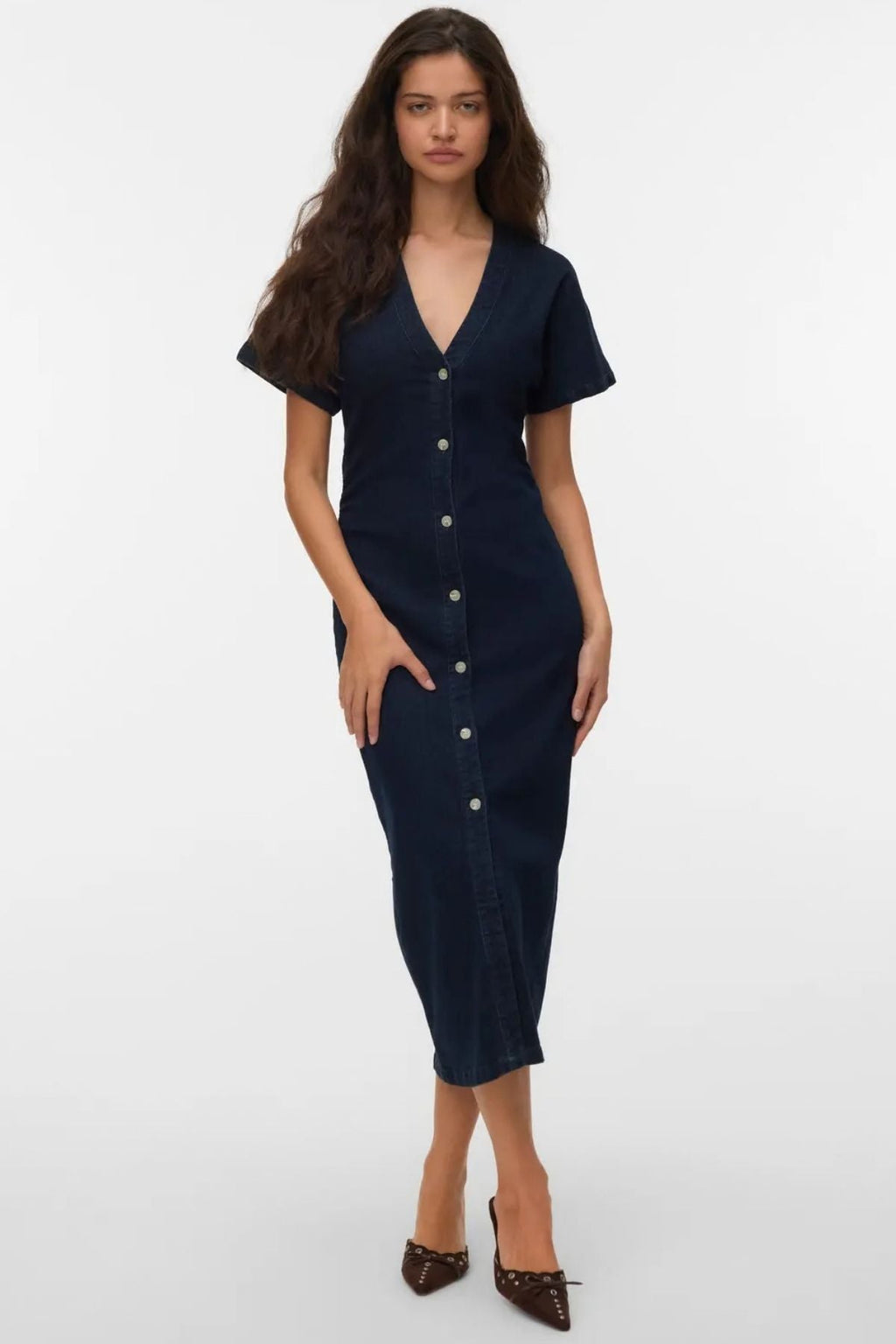 Vestido Sanni con cuello en V - Denim azul oscuro