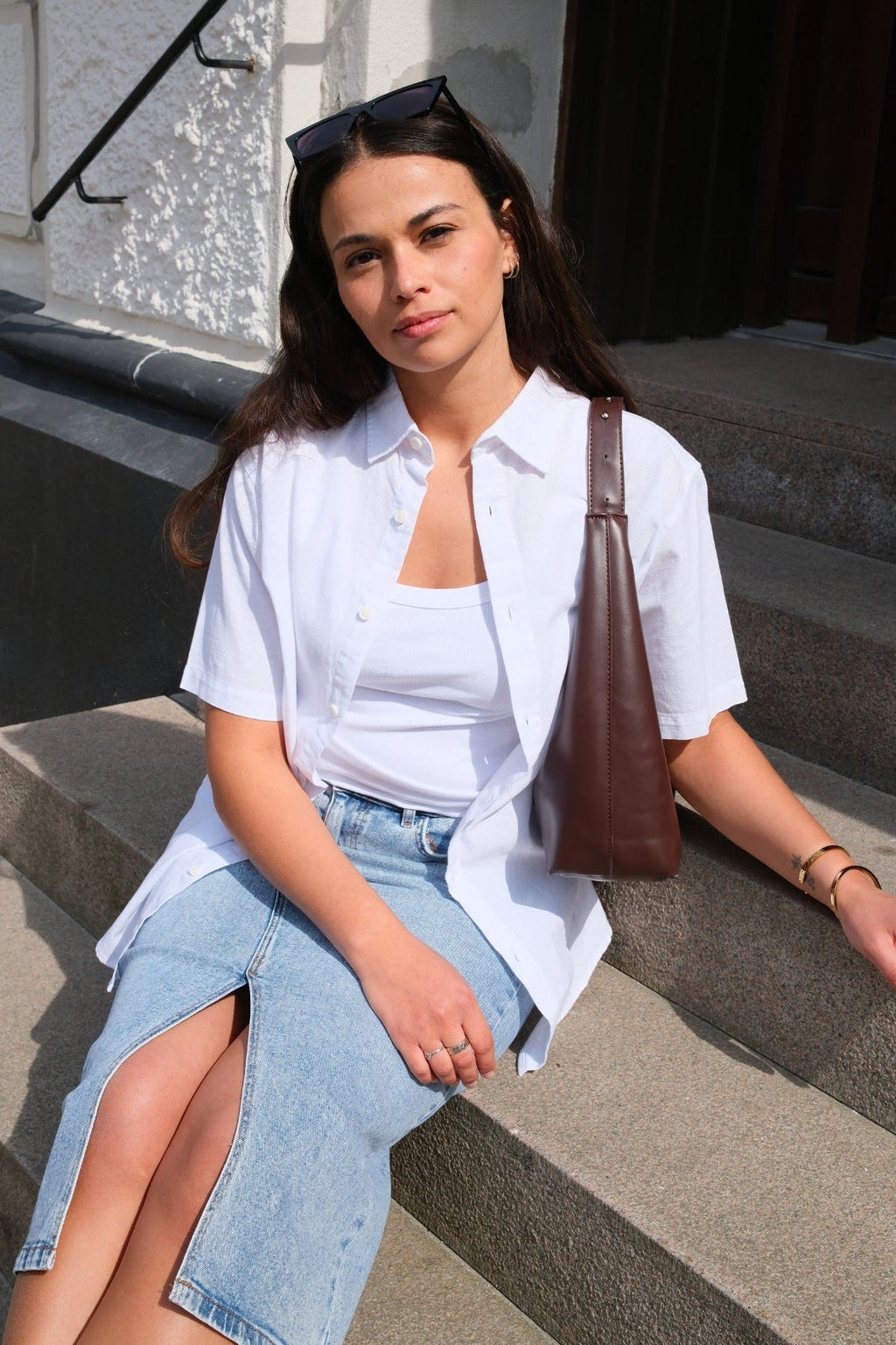 Camisa de lino de manga corta - blanco