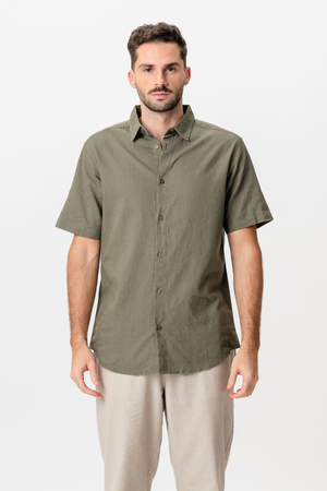 Linen Set Short-Sleeved Shirt + Linen Shorts – Green (Package Deal)