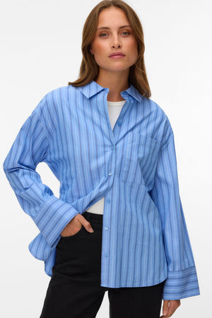 Gina Belt Shirt - Provence Stripes:Navy Peony/Snow White