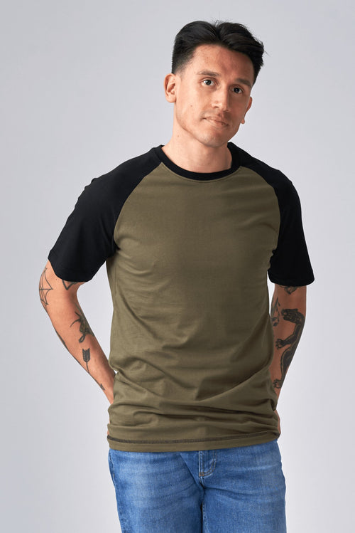 Basic raglan T-shirt - Black-Army - TeeShoppen Group™ - T-shirt - TeeShoppen