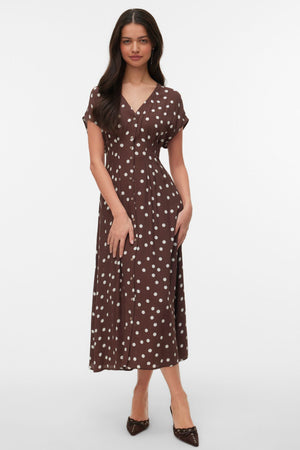 Elisa Pleat Shirt Dress - Chocolate Martini - Snow White Dot