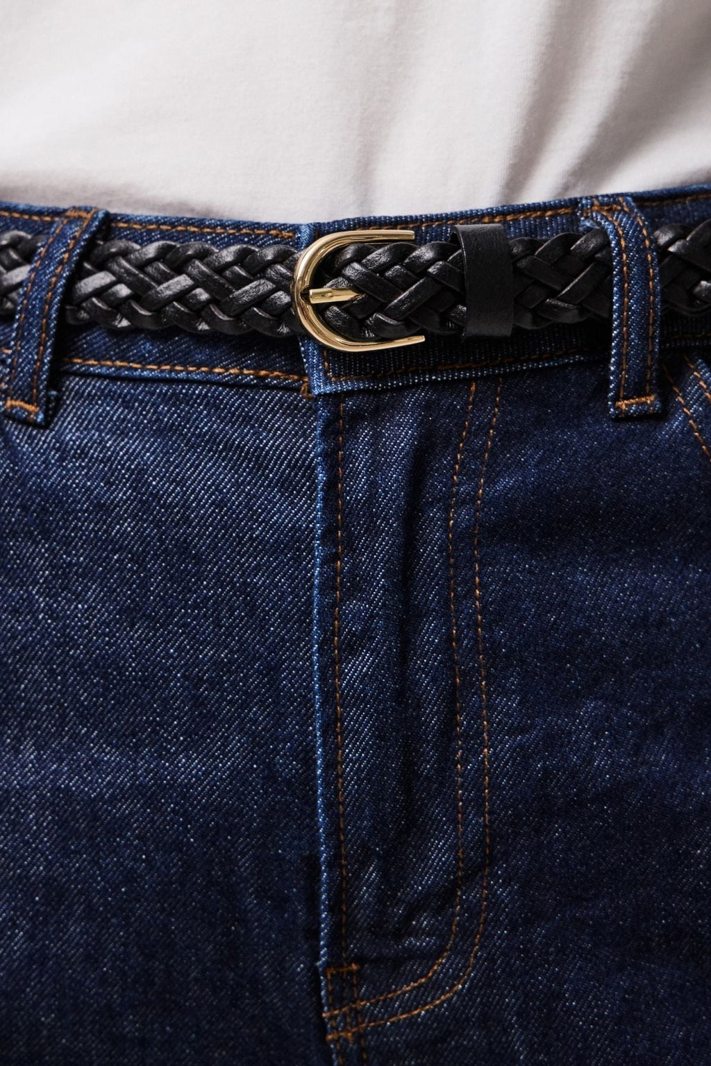 Avery Cuero trenzado Slim Cinturón - Negro