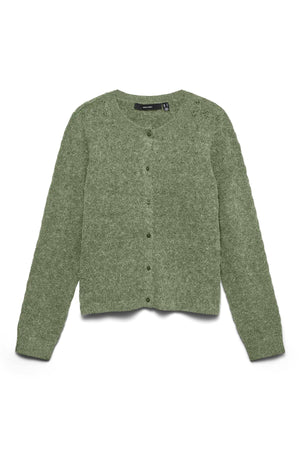 Cárdigan Doffy Stitch de Manga Larga con Cuello Redondo - Verde Aceite Melange
