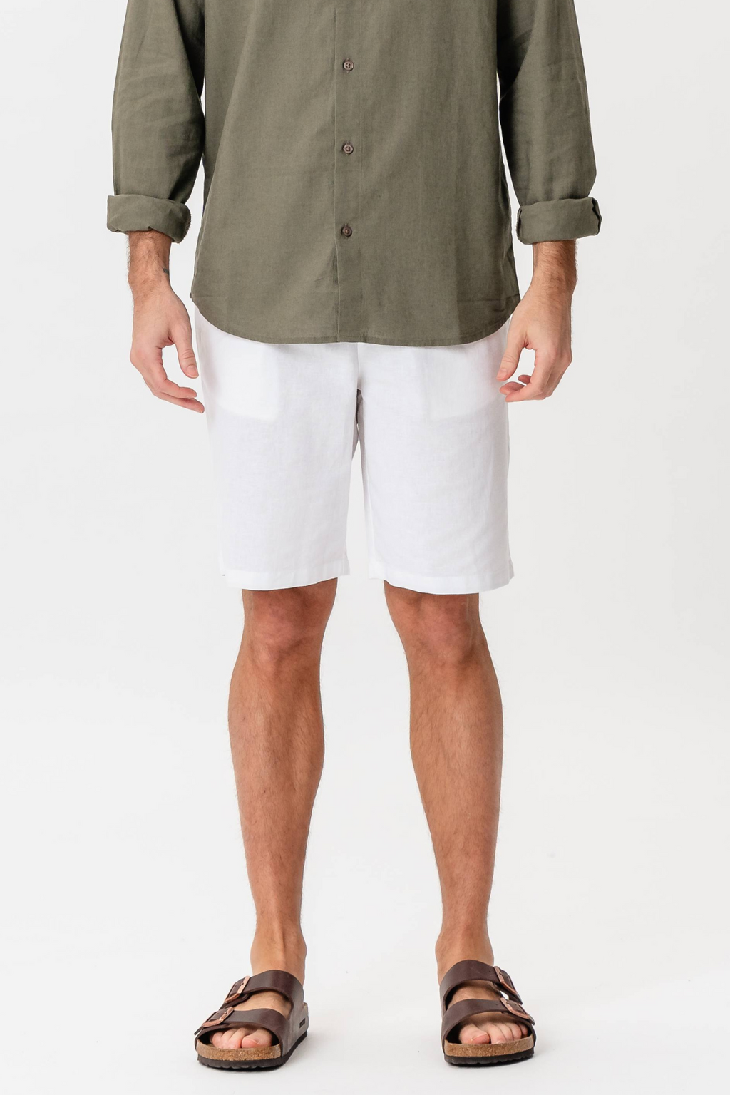 Linen Set Short-Sleeved Shirt + Linen Shorts – White (Package Deal)