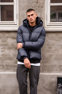 Coated Hooded Jacket - Navy