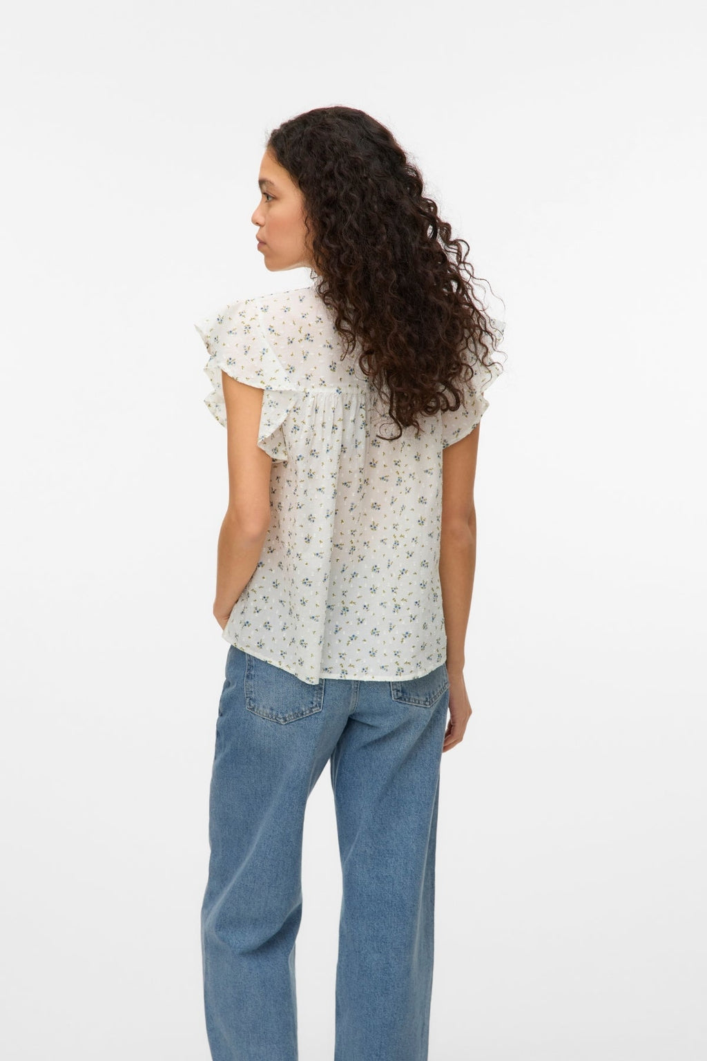 Trine Lace Top - Snow White Maguerite Blue Jasper