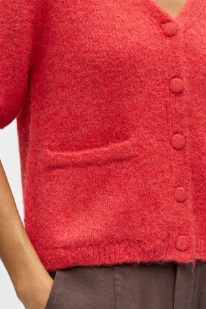 Cárdigan de punto Saggia con cuello en V - Poinsettia Melange