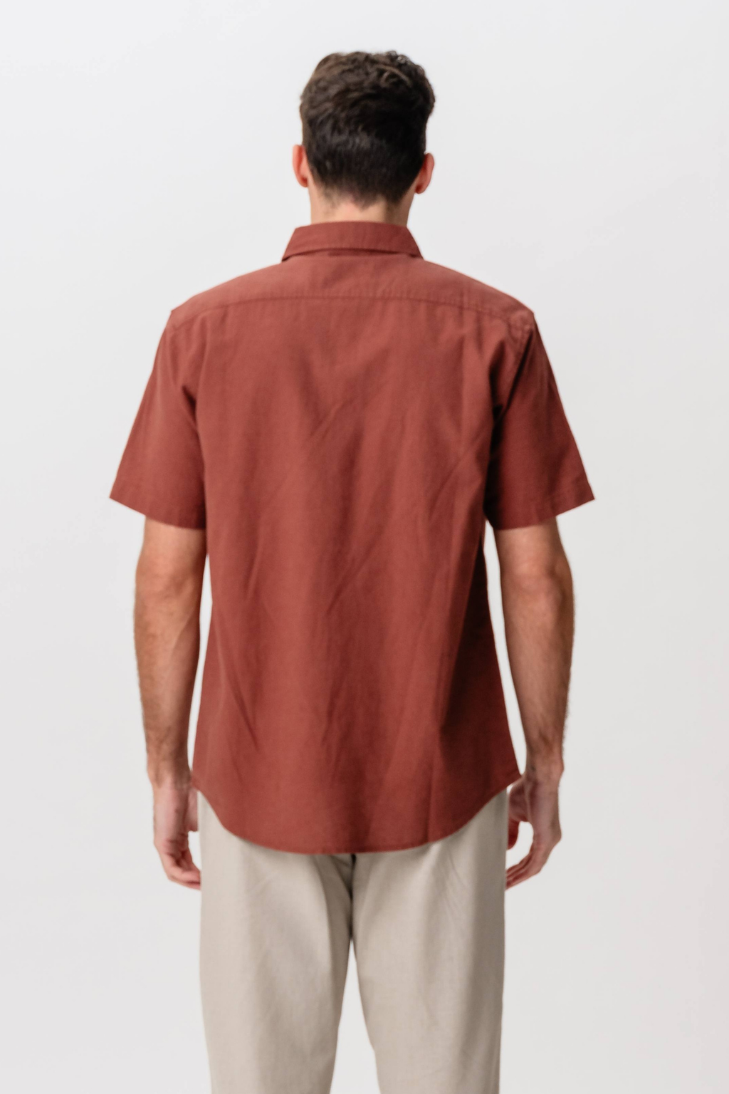 Camisa de lino de manga corta - Terracota