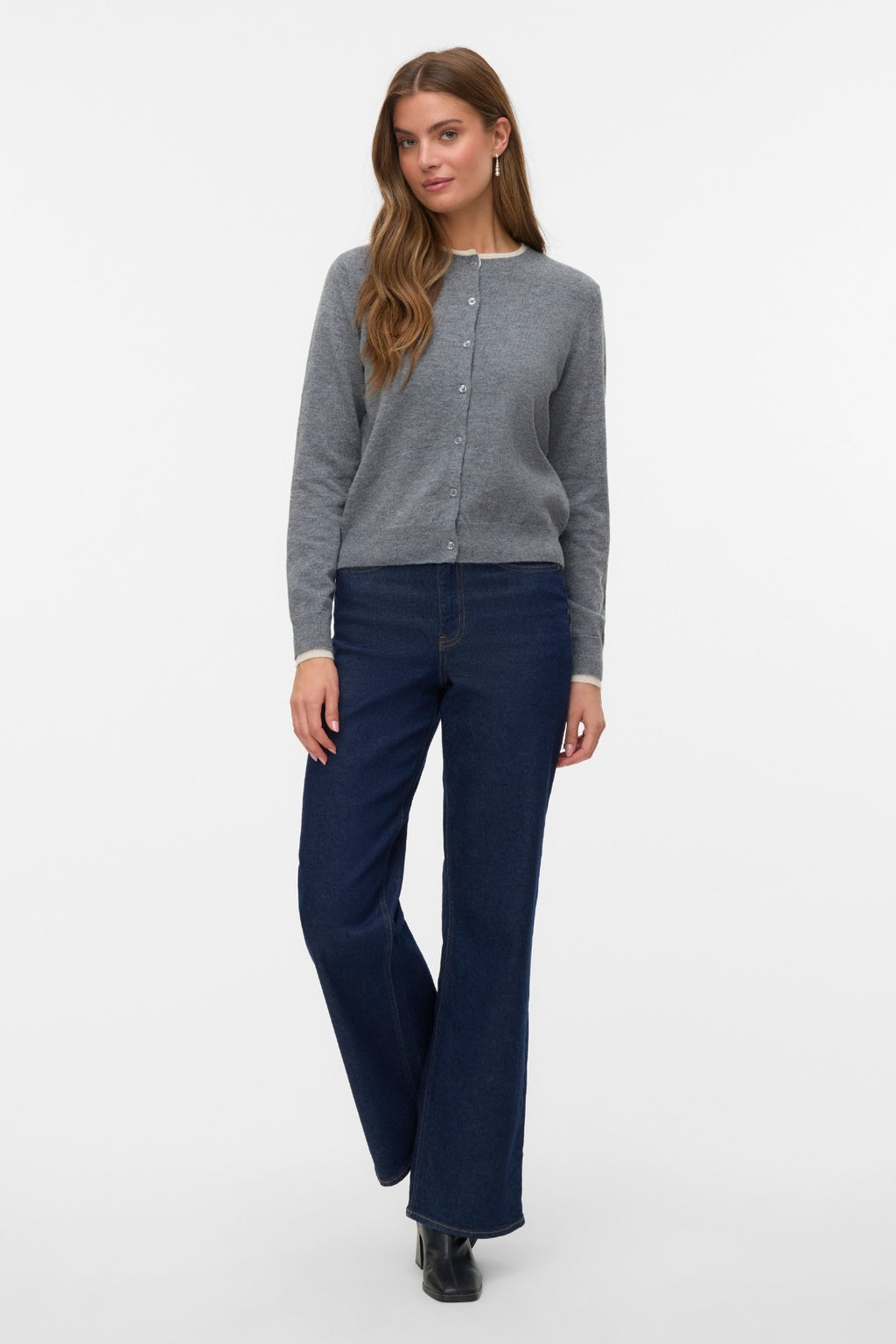 Wonderful O-Neck Cardigan -Medium Grey Melange w. Birch