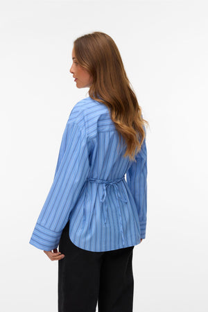 Gina Belt Shirt - Provence Stripes:Navy Peony/Snow White
