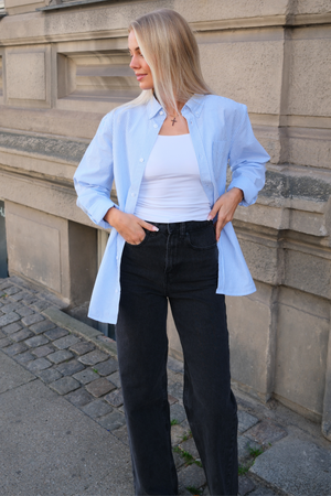 Boyfriend Oxford Shirt - Azul claro/blanco