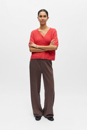 Cárdigan de punto Saggia con cuello en V - Poinsettia Melange