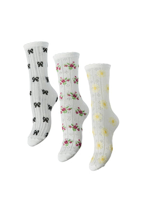 Bella Pointelle Socks 3-Pack - Cloud Dancer