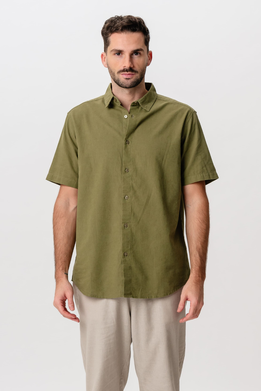 Linen Set Short-Sleeved Shirt + Linen Shorts – Green (Package Deal)