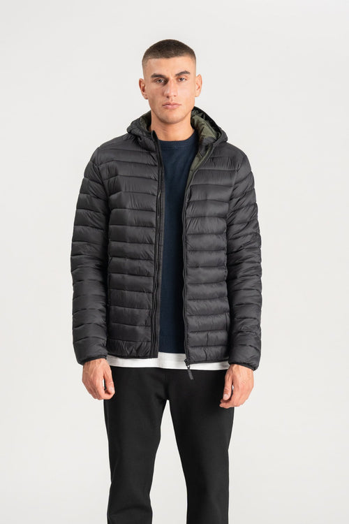 Hooded Light Puffer Jacket - Black - TeeShoppen Group™