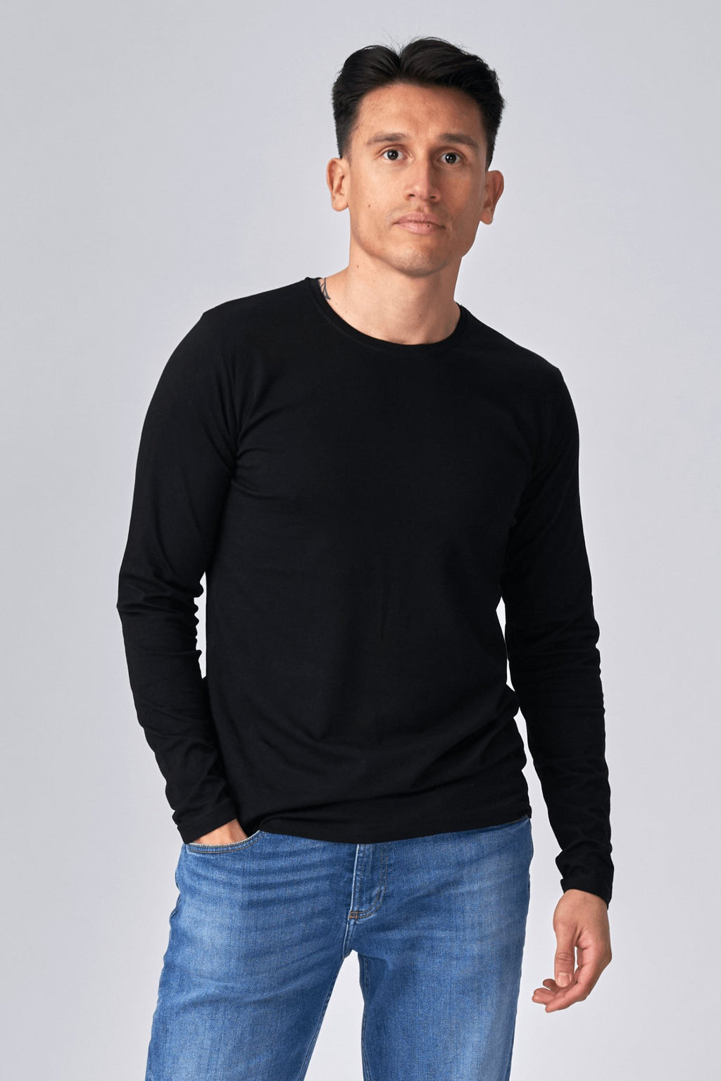 Camiseta muscular de manga larga-Negro
