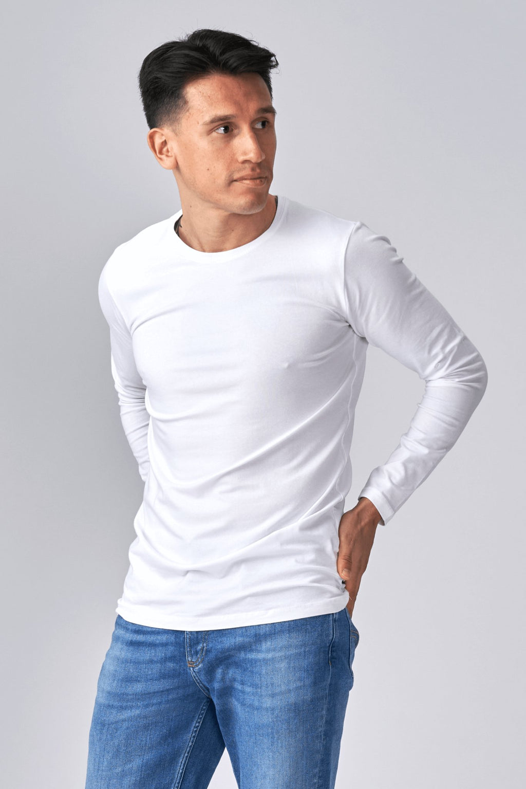 Camiseta muscular de manga larga-blanco