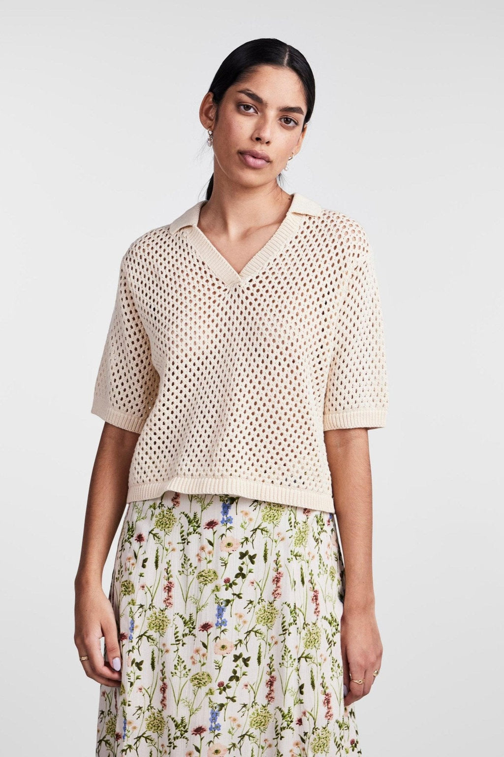 Polo de punto de leta - humo blanco