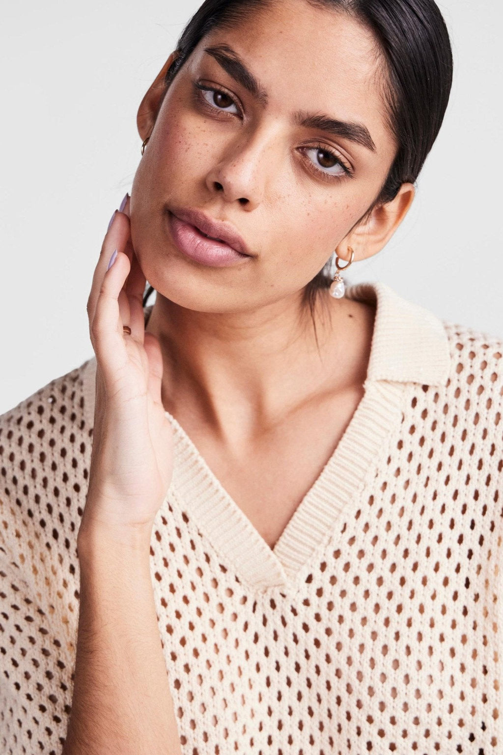 Polo de punto de leta - humo blanco