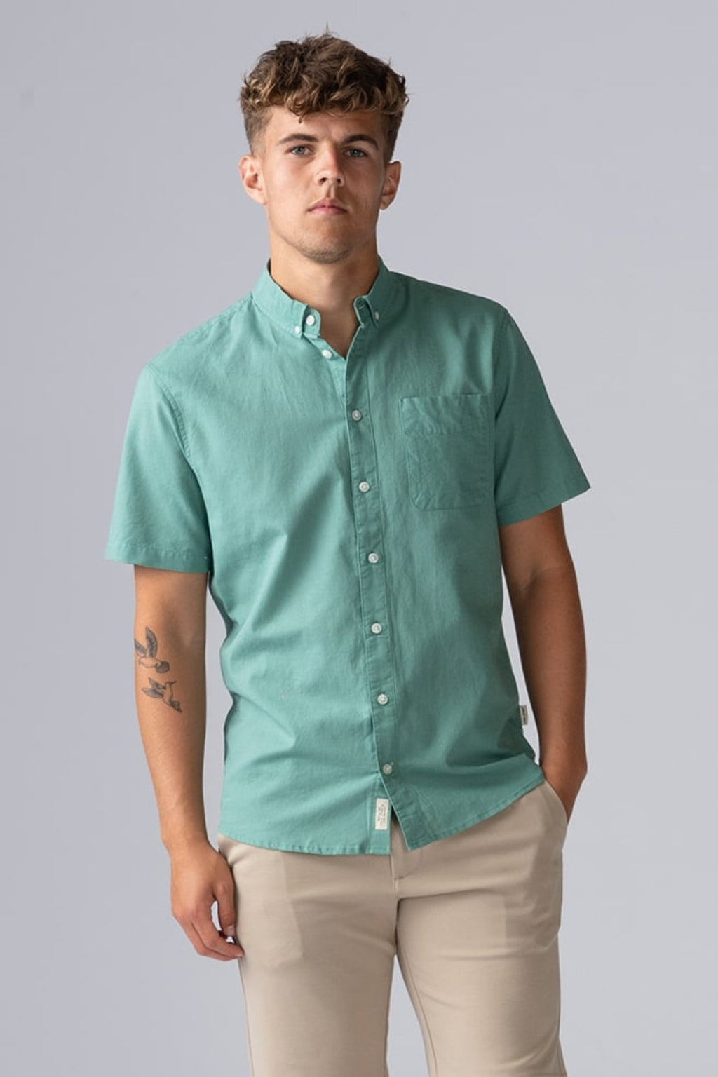 Camisa de Lino de Manga Corta - Verde Malaquita