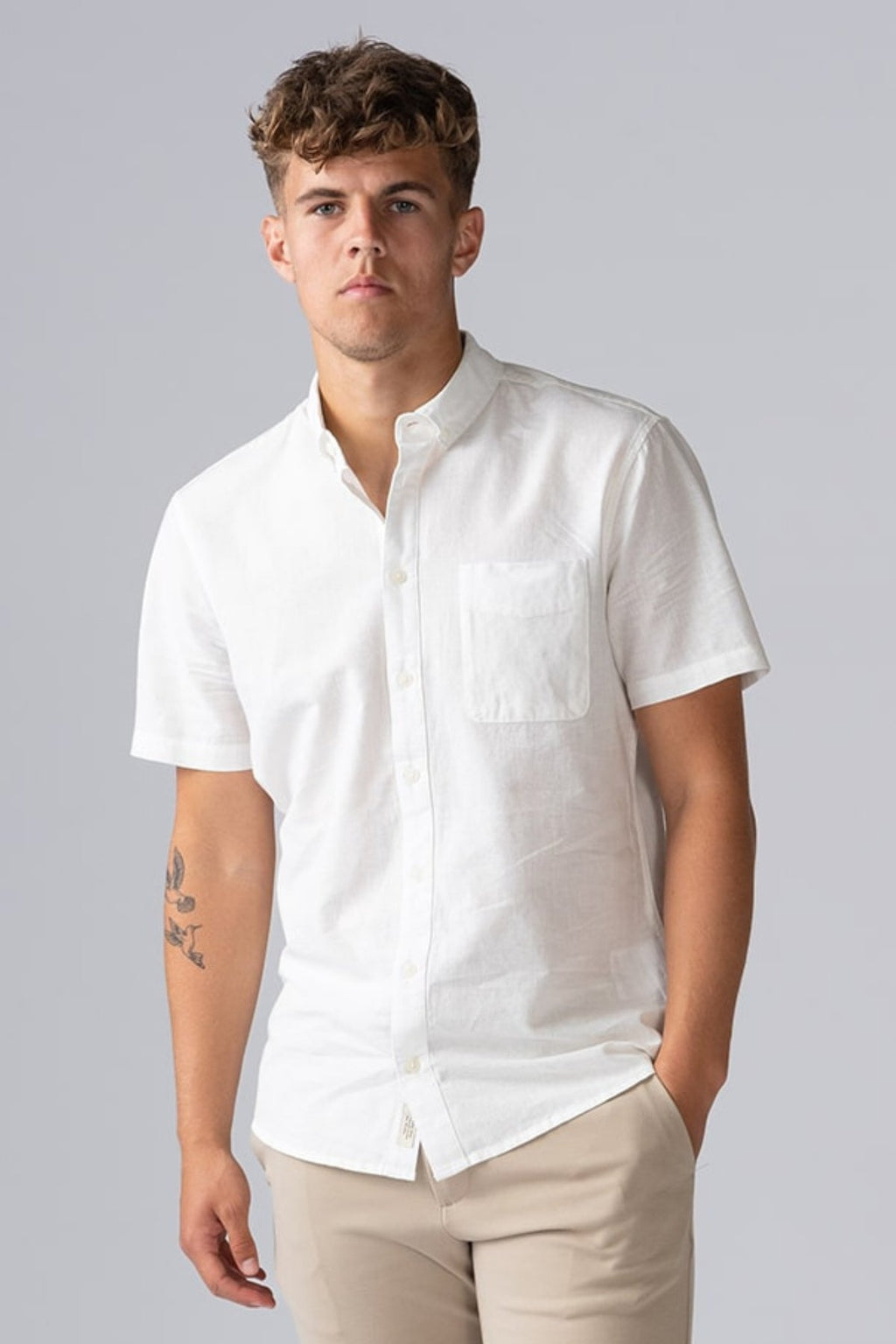 Camisa de lino de manga corta - blanco
