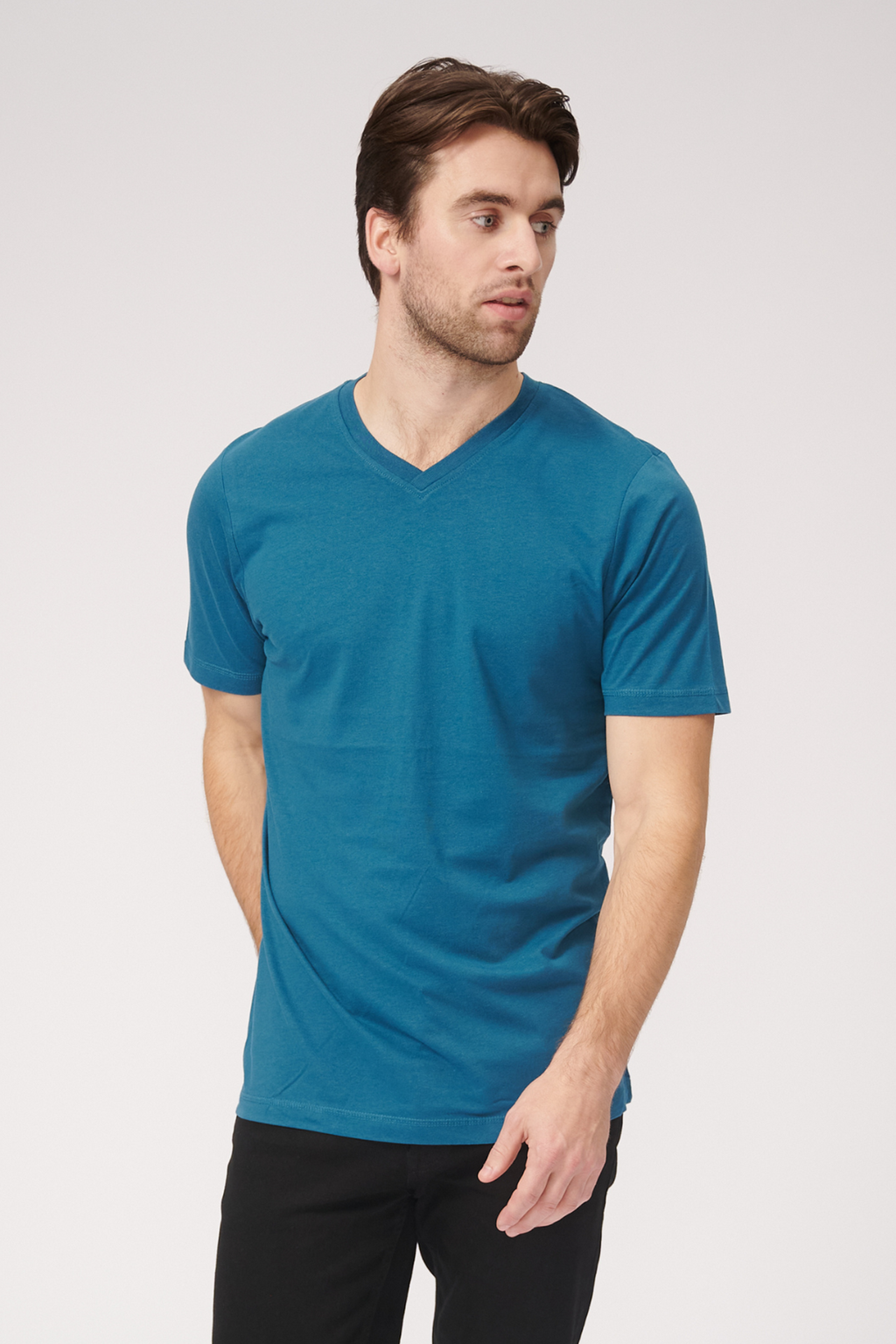 Basic V-neck t-shirt - Petroleum Blue