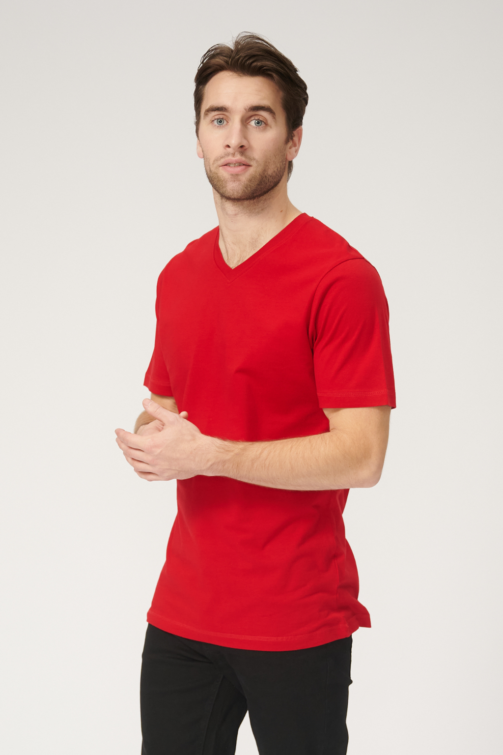 Basic Camiseta con cuello de pico - Rojo