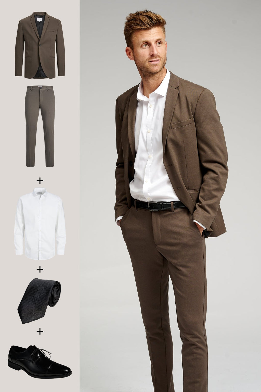 The Original Performance Suit (Dark Brown) + Shirt, Tie & Derby Shoes - Package Deal