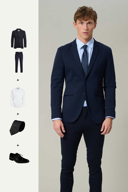 The Original Performance Suit (Navy) + Shirt, Tie & Derby Shoes - Package Deal - TeeShoppen Group™