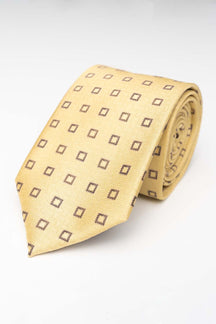 Corbata - Estampado Cuadrado Oro/Marrón