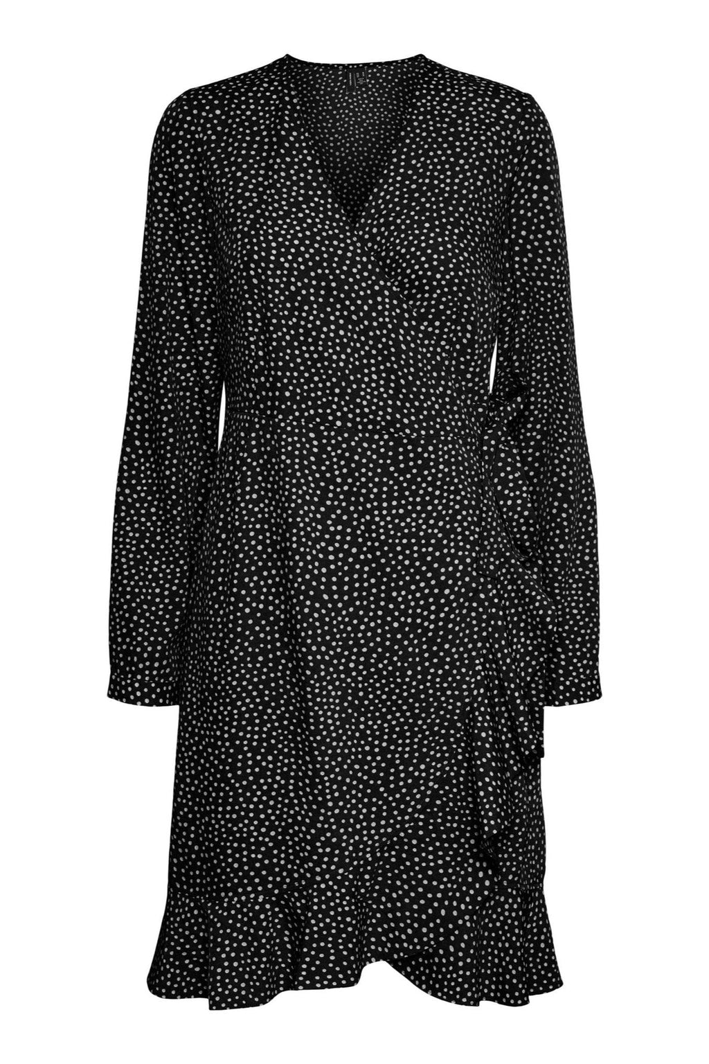 Vestido de volante de envoltura de henna - Negro/Blancanieves