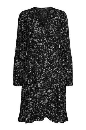 Vestido de volante de envoltura de henna - Negro/Blancanieves