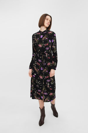 Vestido fácil de camisa de manga larga - morado