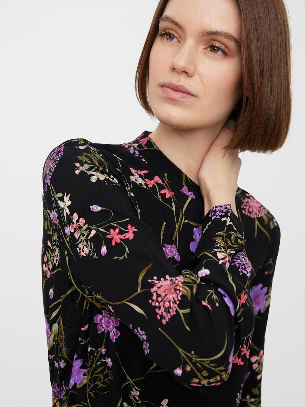 Vestido fácil de camisa de manga larga - morado