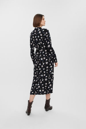 Vestido fácil de camisa de manga larga - negro