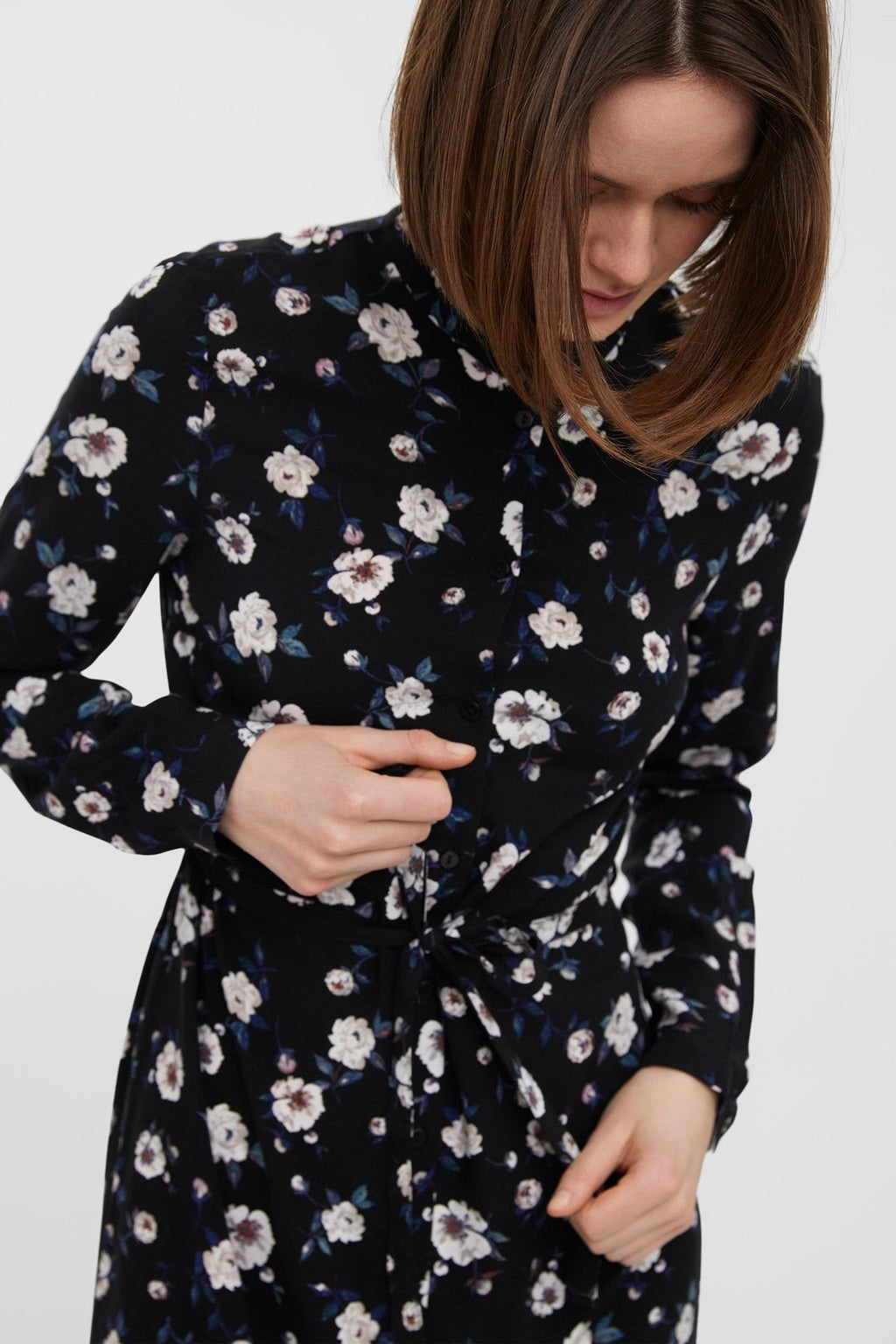 Vestido fácil de camisa de manga larga - negro