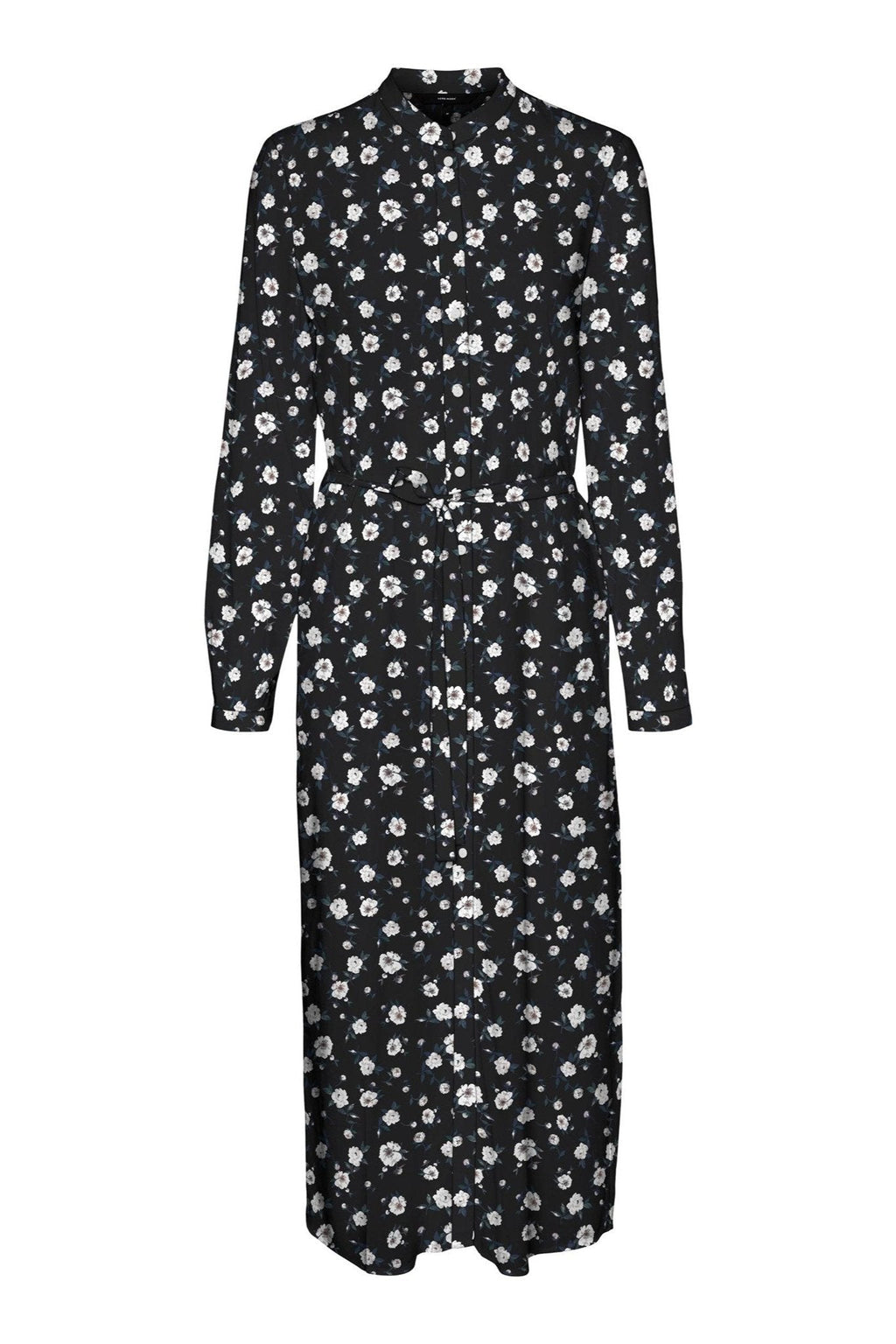 Vestido fácil de camisa de manga larga - negro