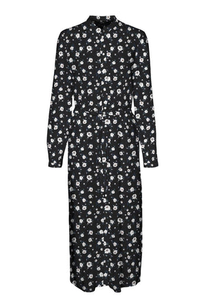 Vestido fácil de camisa de manga larga - negro