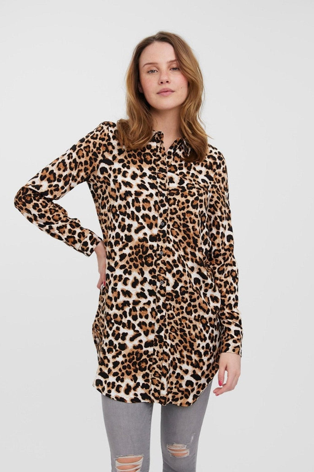 Camisa larga fácil - Tan